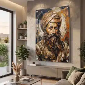 הבן איש חי בגווני החום תמונת זכוכית תלויה בסלון